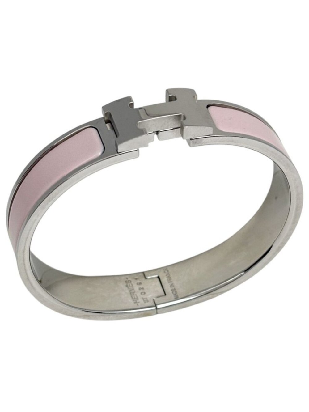 Hermes Clic Clac PM Bangle H Logo Metal Silver Pink Bracelet